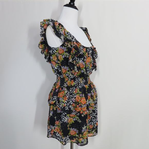 Yumi Kim Midnight Magic Black Floral Tiered Mini Eden Dress Flutter Sleeves XS - Picture 2 of 9